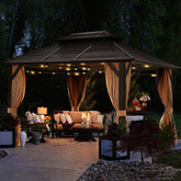 10'x13' Patio Hardtop Gazebos Galvanized Steel Pergola w/ Netting & Curtains
